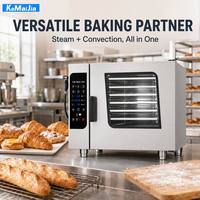 Horno Combinado Comercial de 6 Bandejas con Limpieza Automática, Sonda para Carne, Vaporización, Horneado, Convección por Aire Caliente y Velocidad del Viento Ajustable