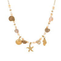 Ensemble de bijoux de plage en acier inoxydable tendance pour l'été Collier étanche en perles et pierres précieuses pour femmes