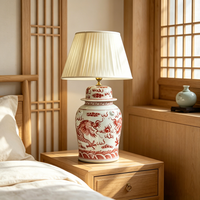 Lampe de chevet élégante Fortune Oriental, veilleuse en porcelaine chinoise avec motif double dragon et oreilles de bête pour l'ameublement de la maison