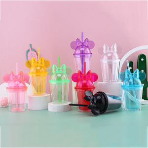 Eco Friendly Mini Mickey Tumblers Acrylic Cute Minnie Coffee Mug With Mickey Mouse Lid Double Wall Plastic Tumbler