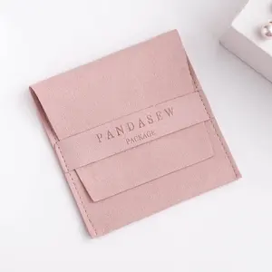 PandaSew 8X8Cm Kantong Perhiasan Microfiber Mewah untuk Mode Anting Kalung Kemasan Logo Kustom