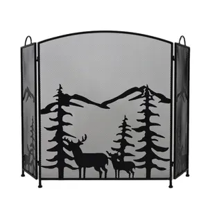 Pleasant Hearth Mission Style Cheap Black Metal Mesh Unique Fireplace Screen With 3-Panel designer fireplace screens