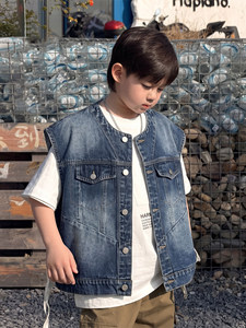 Gilet en jean de coton pour garçons, style automne 2026, nouveau modèle, <span class=keywords><strong>veste</strong></span> <span class=keywords><strong>sans</strong></span> manches élégante, décontractée, courte, tendance coréenne, fermeture boutonnée, en stock - Product Image 6