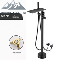 Robinet de baignoire autoportant noir Wayon avec bec cascade et mitigeur de douche à fixation au sol