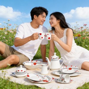 Set da 47 Pezzi in Fine Porcellana con Motivo Floreale Nero e Rosso, Servizio di Piatti in Ceramica HARVIT HYPR-A277 per Feste - Product Image 5