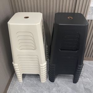 Taburete de plástico grueso de color crema, cuadrado, apilable, duradero para adultos, estilo nórdico y chino, paquete de 4, 6, 8, 10 - Product Image 1