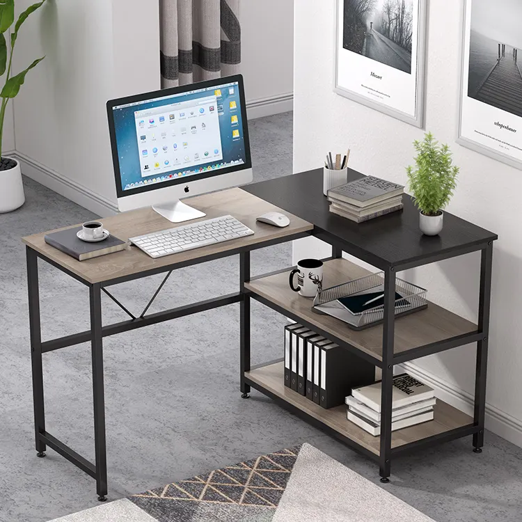 Vekin móveis leve resistente estudo, escrita 2 andares prateleira de escritório mesa de canto computador