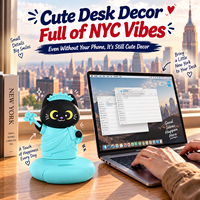 Support de téléphone inspiré de New York, motif chat Liberty, décoration de bureau, moulin à vent rotatif manuel, en PVC souple, support de téléphone chat noir pour bureau