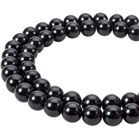 Perles en pierre d'onyx noir naturel en vrac, perles rondes lisses, pour la création de bijoux et l'artisanat DIY