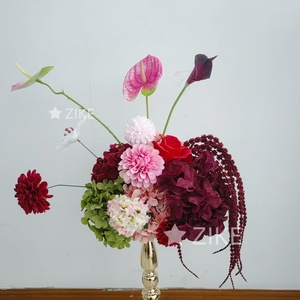 Boule de fleurs d'hortensia rouge bordeaux en soie artificielle réaliste, design original ZIKE, décoration de mariage et fournitures, centre de table - Product Image 5