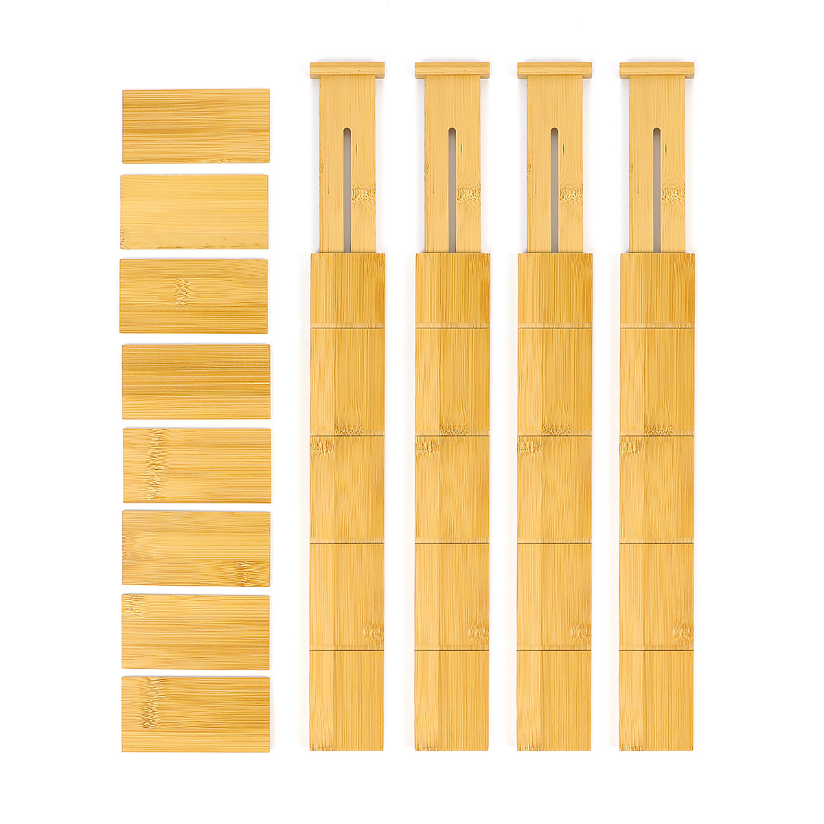 100% Bamboo Kitchen Drawer Organizers Adjustable & Expendable Set Of 4 Drawer Dividers With Extra Insert