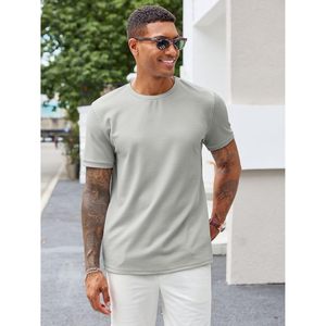 2025 Camiseta de manga corta de verano elástica básica ajustada para hombre 240g cuello redondo de punto acanalado Top Casual cuello redondo de punto acanalado 280g - Product Image 3