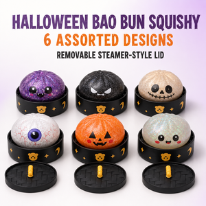 Jouet Squishy Pailleté Halloween en Panier – 6 Motifs Assortis – Doux et Moelleux – Idéal pour Fêtes d'Enfants – Vente en Gros - Product Image 1