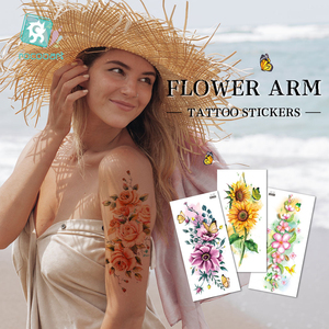 Flora luminosa impermeabile adesivi del tatuaggio per le ragazze, <span class=keywords><strong>rosa</strong></span>, fiori di pesco tatuaggio del fiore temporanea tatuaggi finti per le donne - Product Image 1