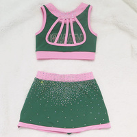 Vente en gros personnalisé Sparkle Rhinestones Cheer and Dance Practice Set-Ensemble haut court sans manches et jupe trapèze pour vêtements d'entraînement pour enfants