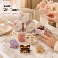 Pinces à cheveux personnalisées en boîte mystère OEM ODM, logo personnalisé, emballage couleur, pinces à cheveux en acétate, boîte cadeau, 5 styles, vente en gros