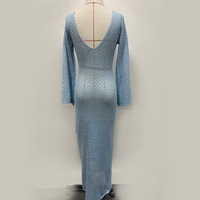 Maxi-jurk met lange mouwen, 10 kleuren, gehaakt, met split aan de zijkant, gebreid strandkleding, maat S-L