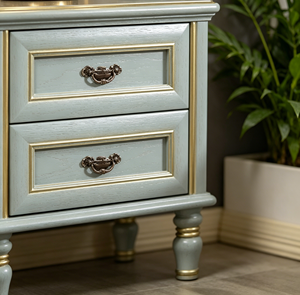 Chic Gold Line Solid Wood Nightstand 2-<b>Drawer</b> Turned Leg Bedside Cabinet Durable Multi-Purpose Traditional Bedroom Furniture - Product Image 2