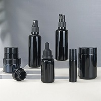 Botellas de Vidrio Violeta Oscuro de Lujo de 30ml/50ml/100ml con Gotero, Bomba Pulverizadora y Tarro para Crema Facial para Sérum para el Cuidado de la Piel
