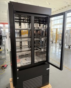 Vitrine réfrigérée commerciale à double <span class=keywords><strong>porte</strong></span> pour pâtisseries, vitrine de présentation réfrigérée pour gâteaux et desserts en verre trempé <span class=keywords><strong>noir</strong></span> - Product Image 6