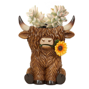 Portalápices de Escritorio con Forma de Animal Miniatura, Personalizado OEM ODM, Artesanía de Resina Estilo Granja, Decoración <span class=keywords><strong>para</strong></span> Hogar y Jardín, Maceta <span class=keywords><strong>para</strong></span> Suculentas con Diseño de Vaca de las Tierras Altas - Product Image 6