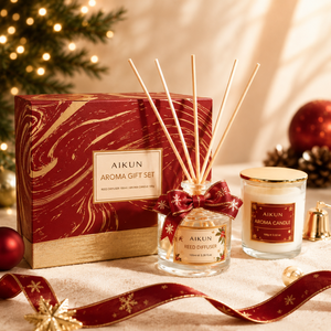 Aikun - Juego de Regalo de Difusor de Aroma y Vela Aromática con Aroma a Pino Festivo en Caja Verde Navideña para el Hogar, Embalaje OEM - Product Image 4