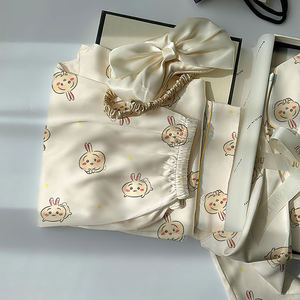 女式丝质长袖上衣和裤子套装，卡通衣领，舒适居家服 - Product Image 3