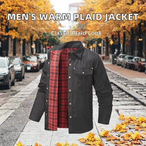<b>Men's</b> Vintage Plaid Lined <b>Jacket</b> <b>Corduroy</b> Outerwear Snap Button Long Sleeve Autumn - Product Image 2