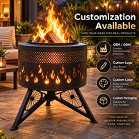 Brasero extérieur moderne sans fumée à bois avec découpes décoratives de flamme, en fer personnalisable pour terrasse, idéal pour les fêtes et la vente en gros