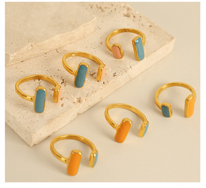 Vintage Hong Kong Style Geometric Enamel <b>Ring</b> Minimalist Stainless Steel <b>Statement</b> Jewelry Elegance - Product Image 5