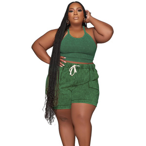Conjunto de Dos Piezas de <span class=keywords><strong>Talla</strong></span> <span class=keywords><strong>Grande</strong></span> para Primavera y Otoño, Estilo Europeo y Americano, Chaleco Informal con Estampado y <span class=keywords><strong>Pantalones</strong></span> Cortos - Product Image 4