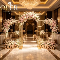 Arche de mariage réutilisable Oler en or avec support, décorations florales artificielles blanches et roses pour cérémonies et événements
