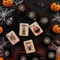 Juego de Mahjong Americano Portátil Moderno con Fichas Acrílicas Negras con Temática de Halloween, Juego de Mesa de Casino para Entretenimiento de Adultos