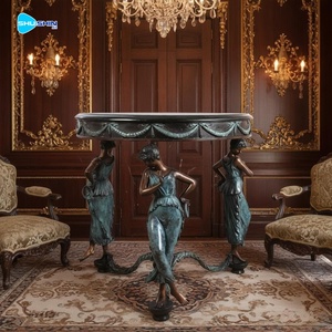 Tavolino da Caffè di Lusso in Bronzo con Scultura Femminile Classica e Base a Cherubino per Arredamento Interno di Alta Classe - Product Image 3
