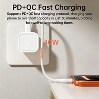Chargeur rapide GaN 40W Aspor avec prise UK, alimentation adaptative AVS, distribution intelligente de l'énergie, double port USB-C PD Type-C A872