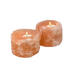 Himalayan Salt Candle Holder Two Hole Crafted Crystal Pink Rock Salt Tea Light - Product Image 1