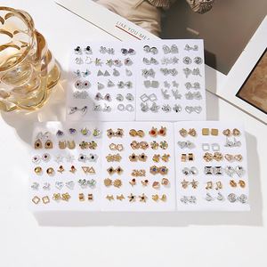 Juego de 18 Pares de Aretes de Moda, Aleación de Zinc, Geométricos, Mini Diamantes, Joyería para Mujer, Venta al Por Mayor - Product Image 1