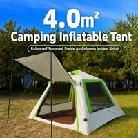 Tente de camping gonflable 4m² avec auvent de vestibule, colonne d'air en PVC, Oxford 300D, porte simple, trois fenêtres pour le camping en extérieur, OEM