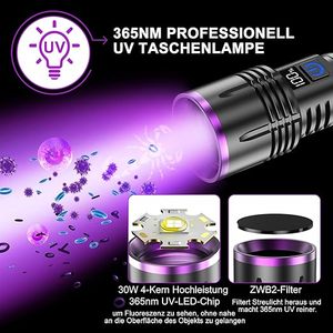 Lampe torche UV 365nm rechargeable, lumière ultraviolette professionnelle pour la détection d'urine d'animaux, la recherche de scorpions <span class=keywords><strong>et</strong></span> la vérification de l'authenticité - Product Image 1
