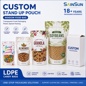 Sachets personnalisés à fenêtre pour aliments, emballage alimentaire transparent, sacs en plastique refermables, emballage carton blanc, sachets de bonbons en LDPE - Product Image 1