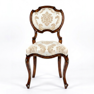 Chaise de salle à manger vintage rembourrée, chaise latérale en bois sculpté, motif damassé, chaise d'appoint pour salle à manger formelle - Product Image 1