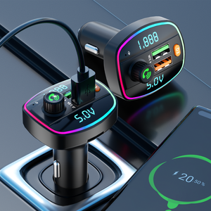 Émetteur FM à double écran Modulateur d'<span class=keywords><strong>autoradio</strong></span> <span class=keywords><strong>Bluetooth</strong></span> mains libres Lecteur MP3 avec 2 adaptateurs de charge rapide USB <span class=keywords><strong>pour</strong></span> voiture - Product Image 3