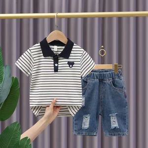 Ensemble d'été en coton pour garçons, t-shirt à manches courtes et short, idéal pour le quotidien des enfants, respirant et décontracté, lot <span class=keywords><strong>de</strong></span> 2 pièces - Product Image 3