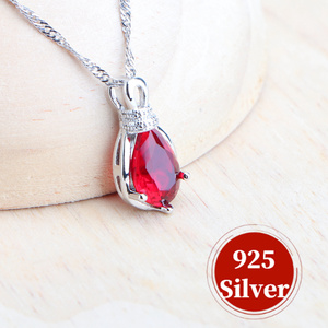925แต่งงานชุดเครื่องประดับทับทิมสีแดงเงินสเตอร์ลิงสำหรับผู้หญิงเพทายลูกบาศก์เจ้าสาวโทแพซชุดสร้อยคอจี้แหวน - Product Image 4