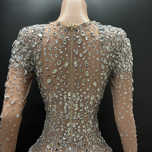 Abito da Festa Lungo con Stampa Glitterata Argento Cristallino Elegante Abbigliamento da Sera per Donne <span class=keywords><strong>Ballo</strong></span> da Sala Taglia Unica - Product Image 6