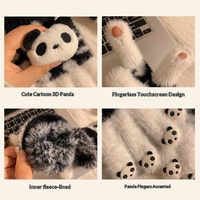 Gants en peluche panda mignons pour écran tactile, pour femmes, épais, chauds, hiver, cinq doigts, anti-froid, en fourrure