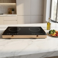 Cuisinière électrique portable à 2 brûleurs en céramique, plaque chauffante infrarouge de bureau, commande tactile, compatible avec toutes les casseroles