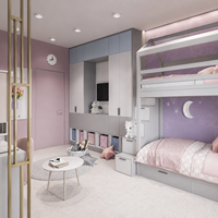 Ensemble de meubles de chambre d'enfant de luxe en bois de style scandinave, lit mezzanine, armoire, bureau d'étude, armoire de rangement pour usage hôtelier