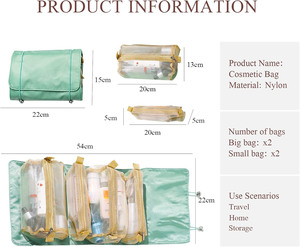 Multifunctional 4-in-1 Large Capacity Nylon Cosmetic <b>Bag</b> Zipper Foldable Portable for Storage Fashion Trend Travel Outdoor - Product Image 5