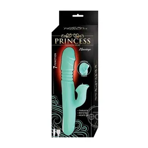 High Quality Princess Passion Heat Rechargeable Silicone Warming Vibrator with Clitoral Wheel - Aqua